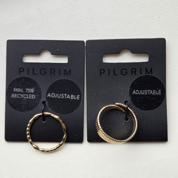 Pilgrim Adjustable Textured Gold Tone Rings Set - Picture 2 of 7